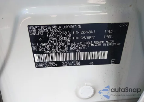 2017 Toyota Rav4 Le из США, поврежденный, VIN JTMZFREV7HJ709271